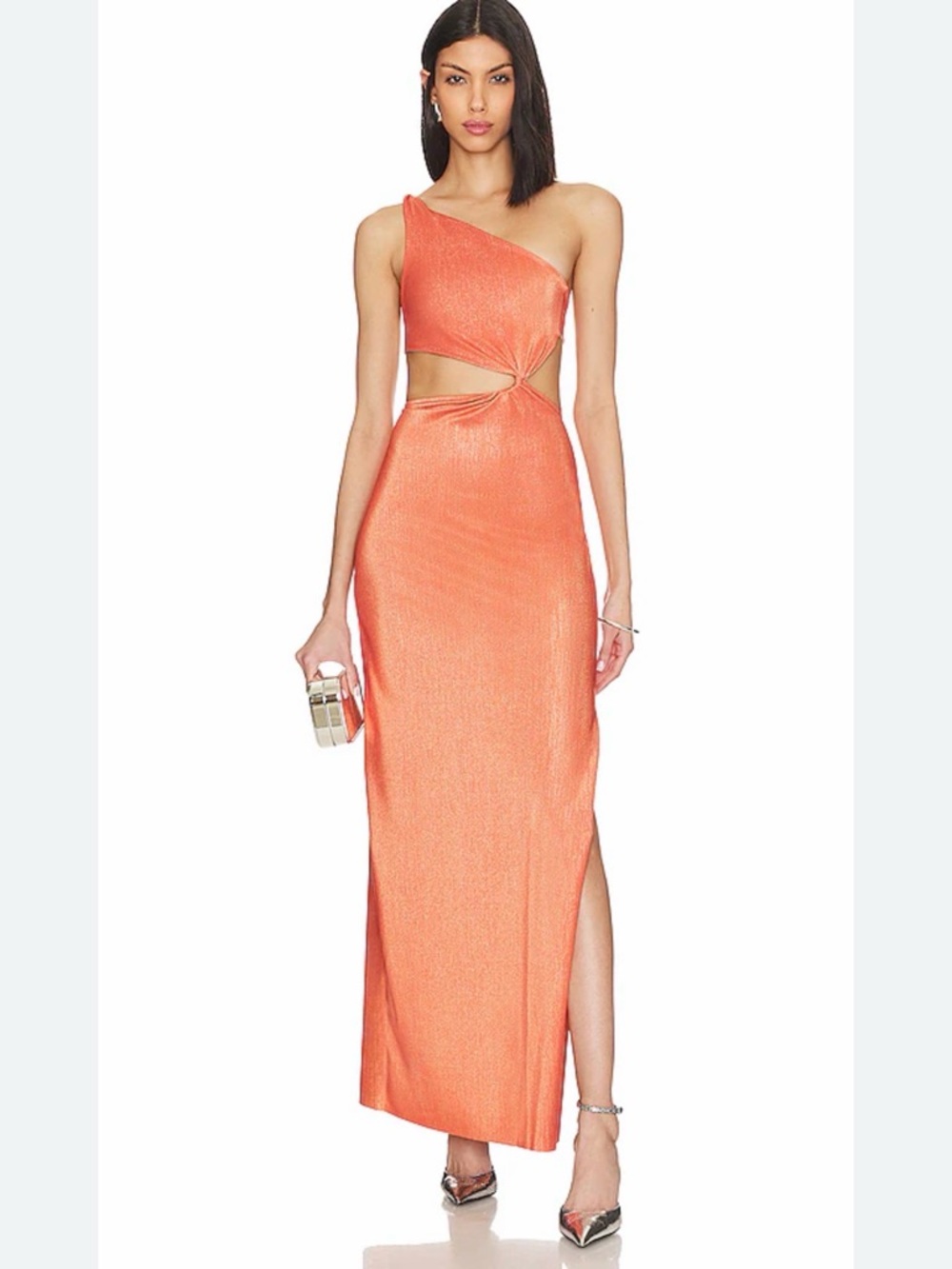 Baobab Collection One-Shoulder Cutout Maxi Dress in Coral